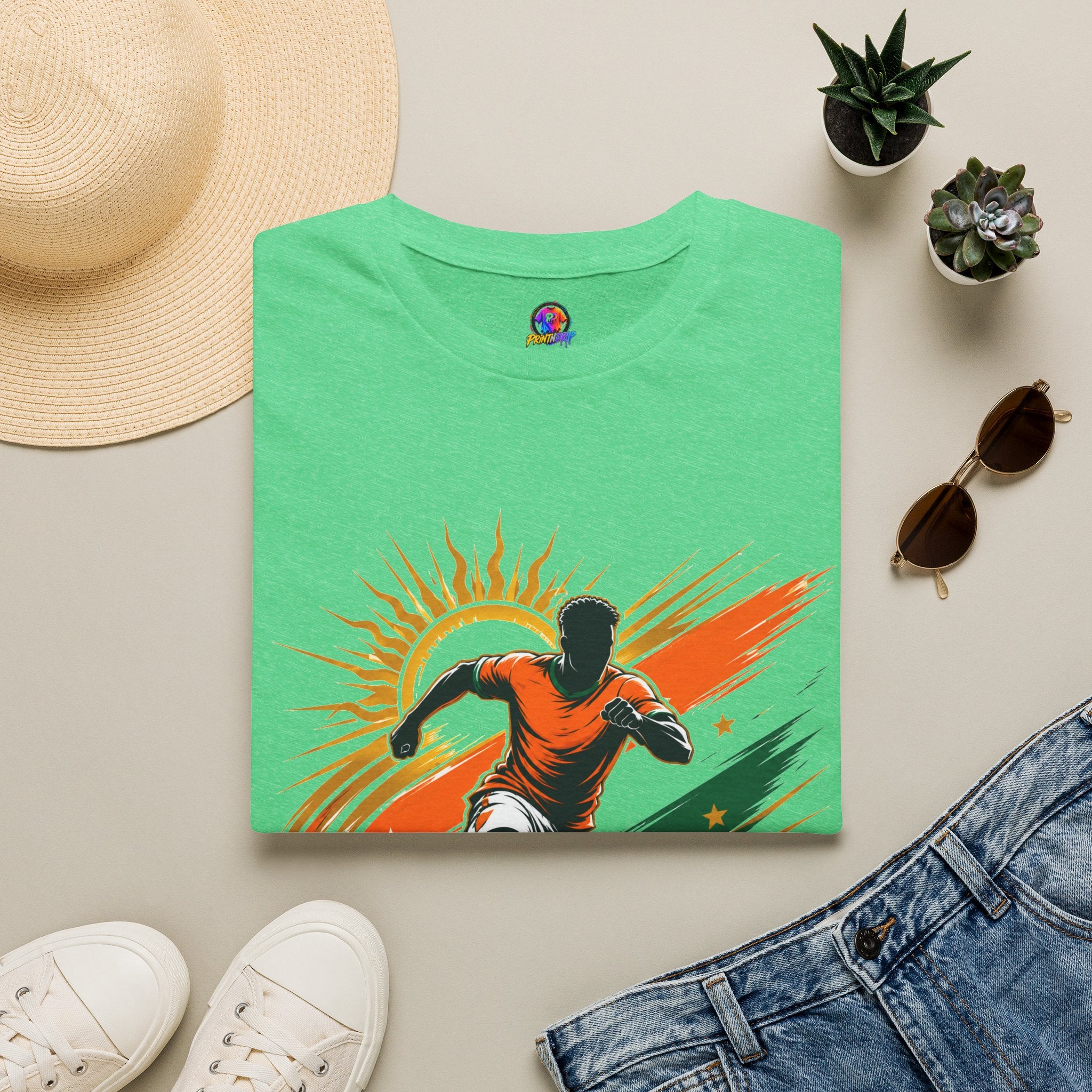 Côte d'Ivoire Orange Power Soccer T-Shirt — Dynamic Player Graphic Tee