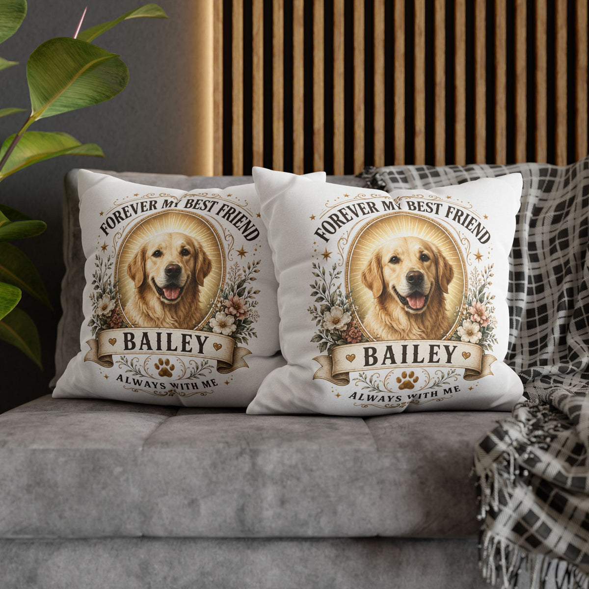 Forever My Best Friend Personalized Dog Photo Milo Bailey Dog Dad Mom Pillowcase — "Bailey" Memorial Throw Pillowcase