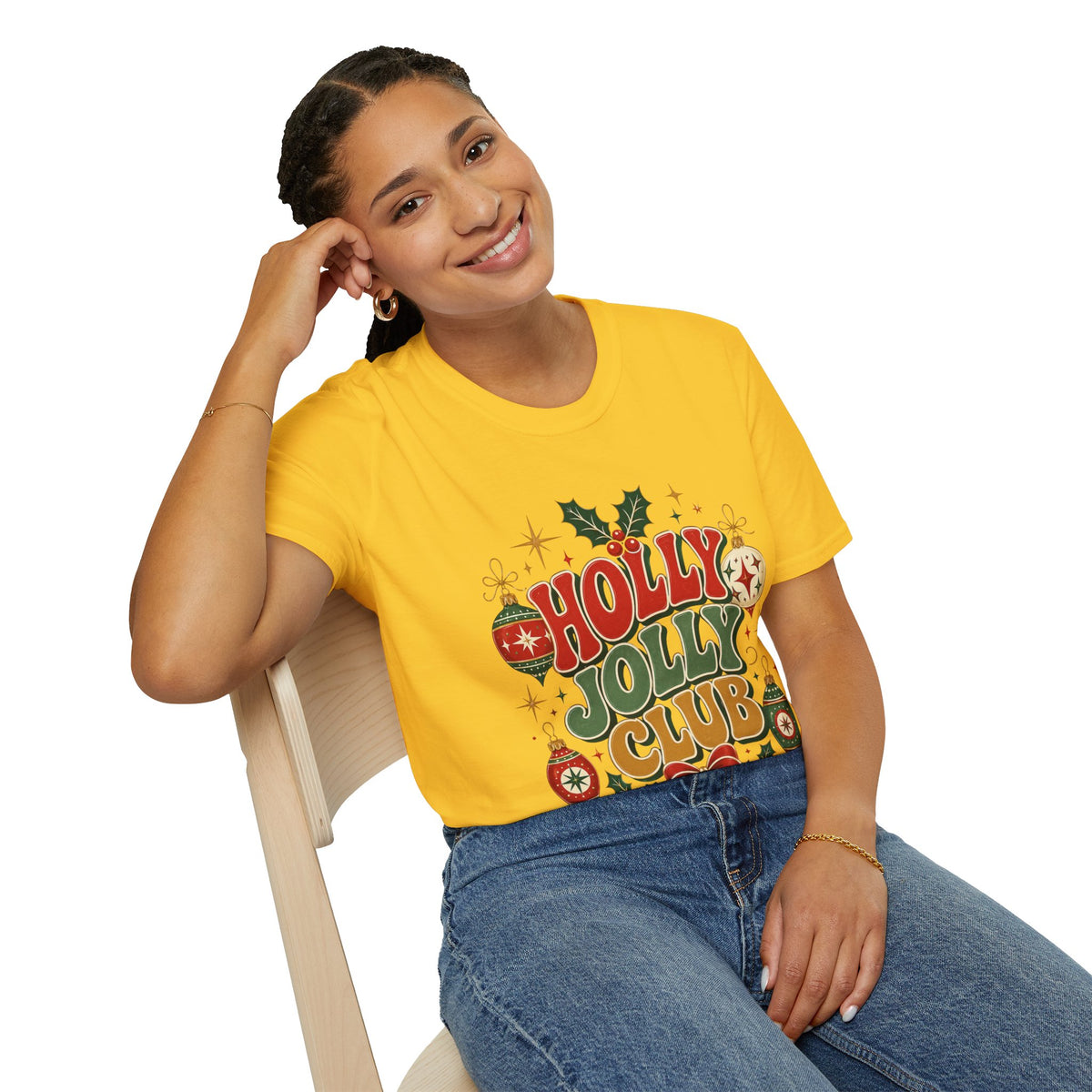 Holly Jolly Club Christmas T-Shirt — Retro Holiday Ornament Tee