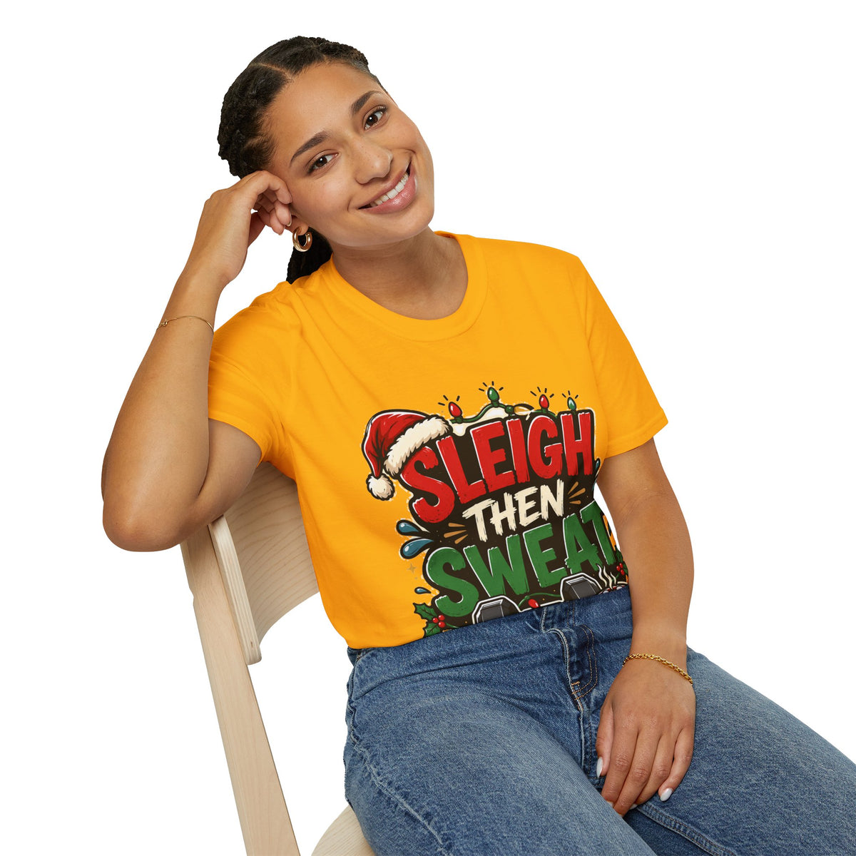 Sleigh Then Sweat T-Shirt — Funny Christmas Gym Holiday Tee