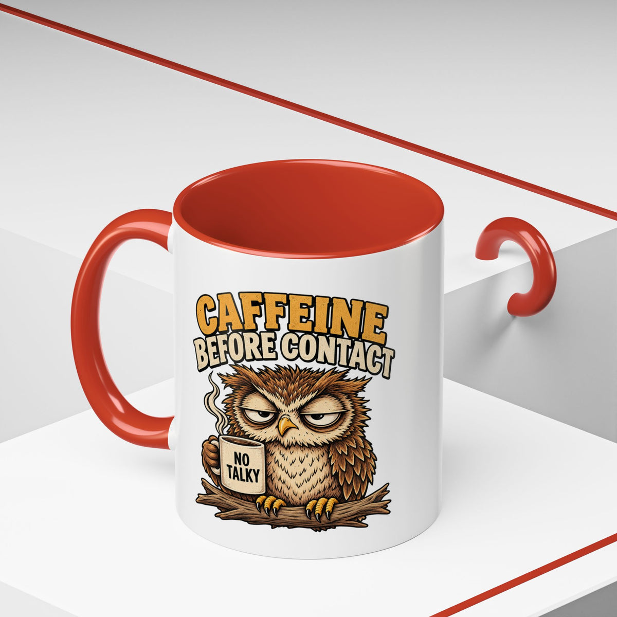 Funny And Witty "Caffeine Before Contact" Accent Coffee Mug (11, 15oz)