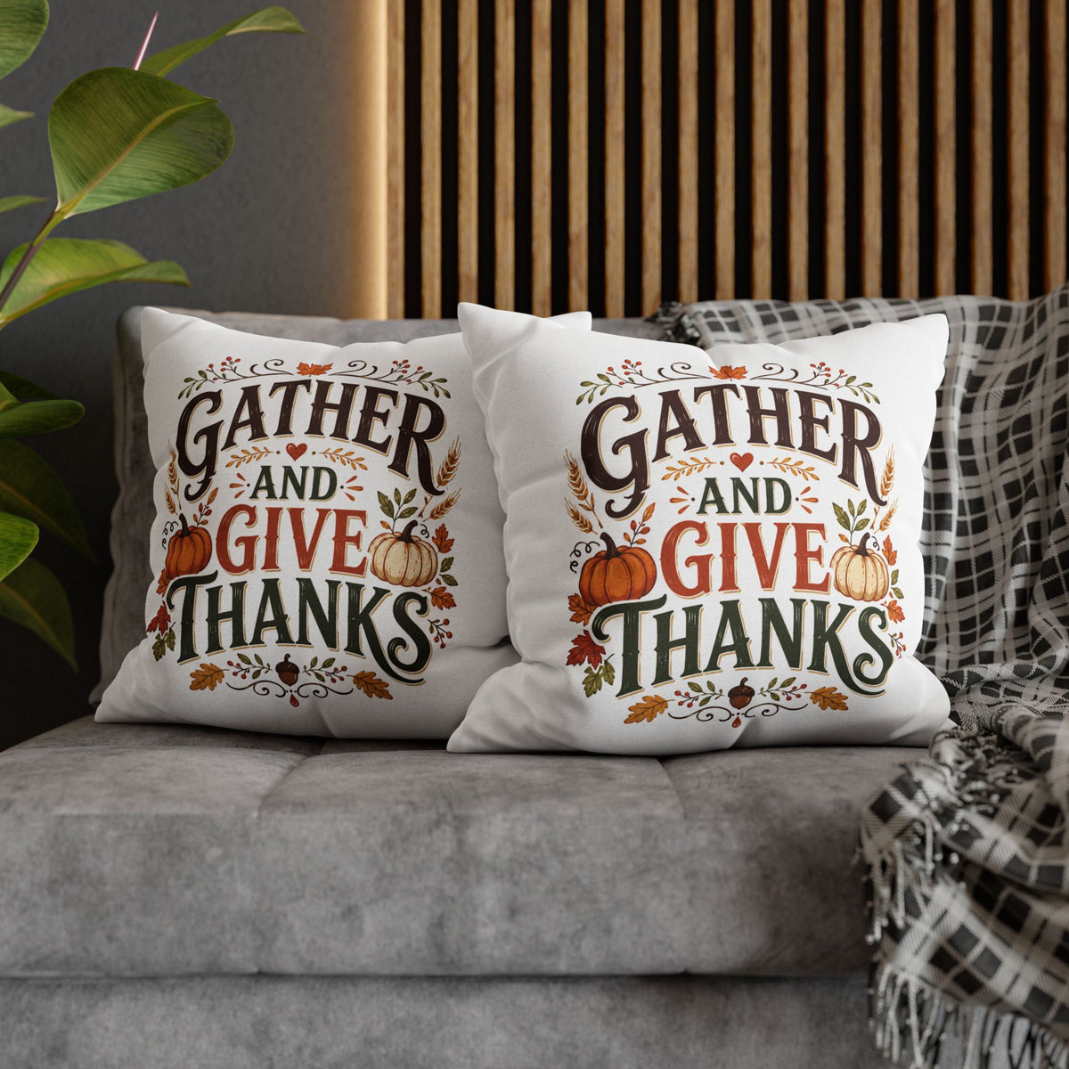 Thanksgiving Throw Pillow - "Gather and Give Thanks" Autumn Decorative Pillowcase