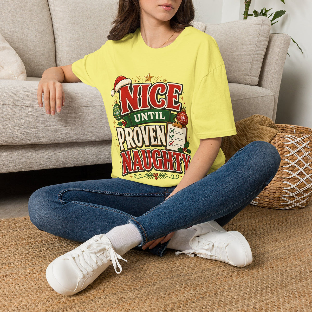 Christmas T-Shirt — "Nice Until Proven Naughty" Holiday Tee