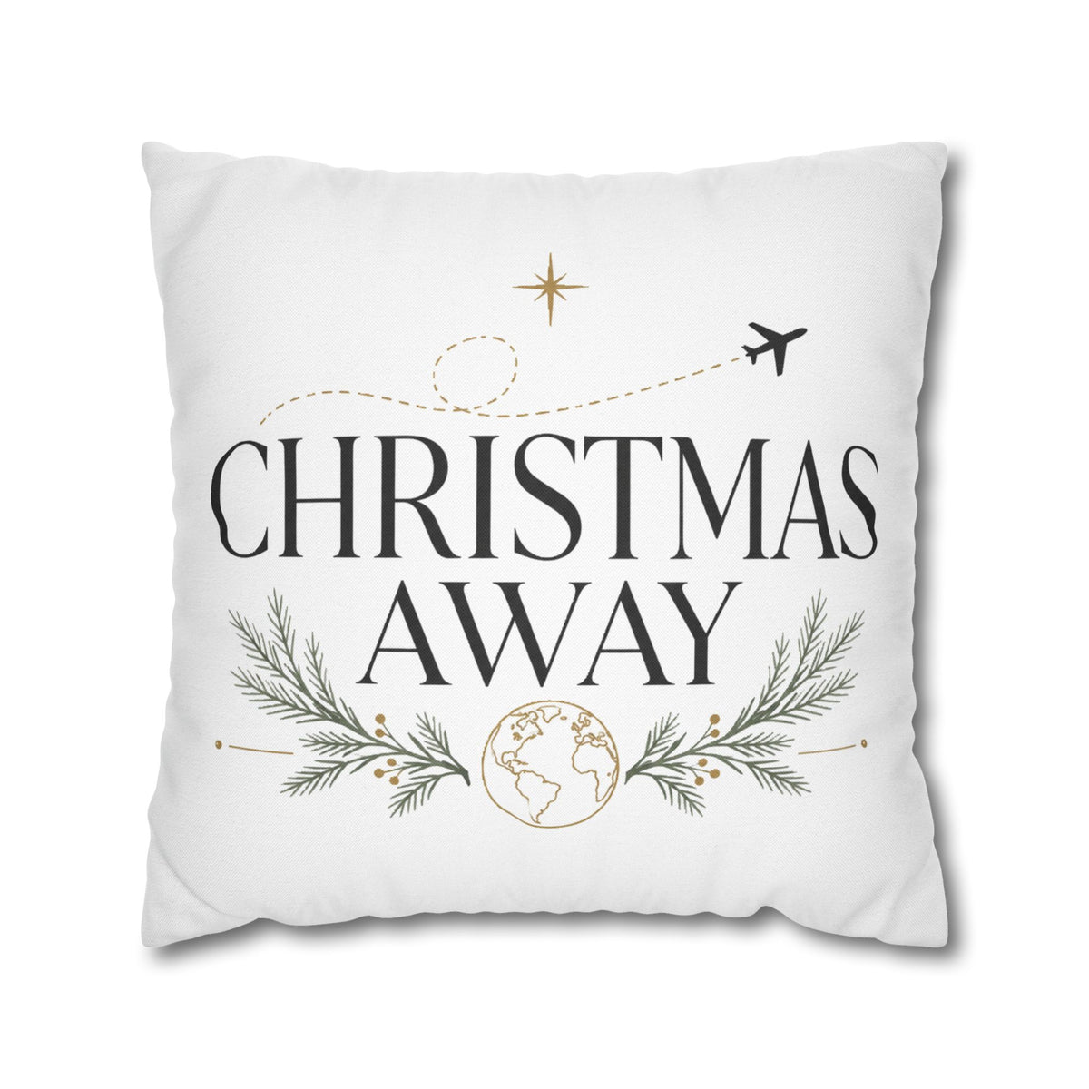 Christmas Away Square Pillowcase – Travel-Themed Holiday Decorative Pillow