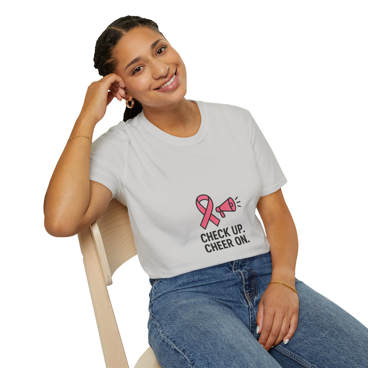 Breast Cancer Awareness T-Shirt — "Check Up. Cheer On." Pink Ribbon Design - Trending Now - October 2026