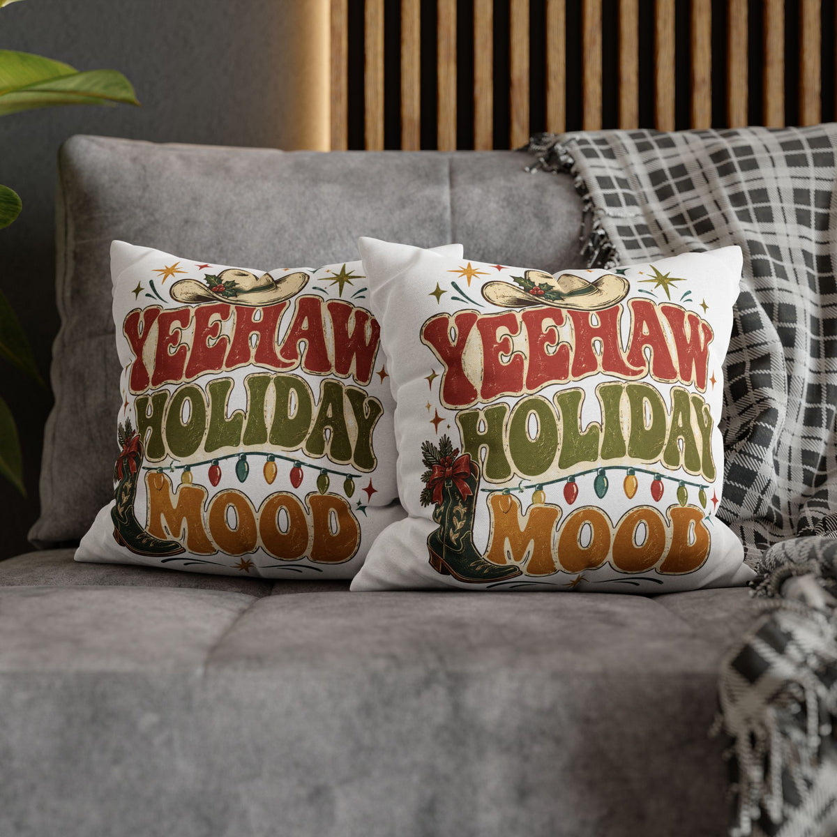 Christmas Yeehaw Holiday Mood Pillowcase — Western Christmas Decorative Throw Pillow Cover