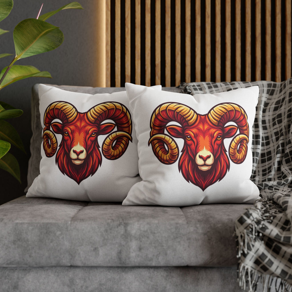 Aries Ram Throw Pillowcase — Bold Zodiac Goat Accent Pillow Cover