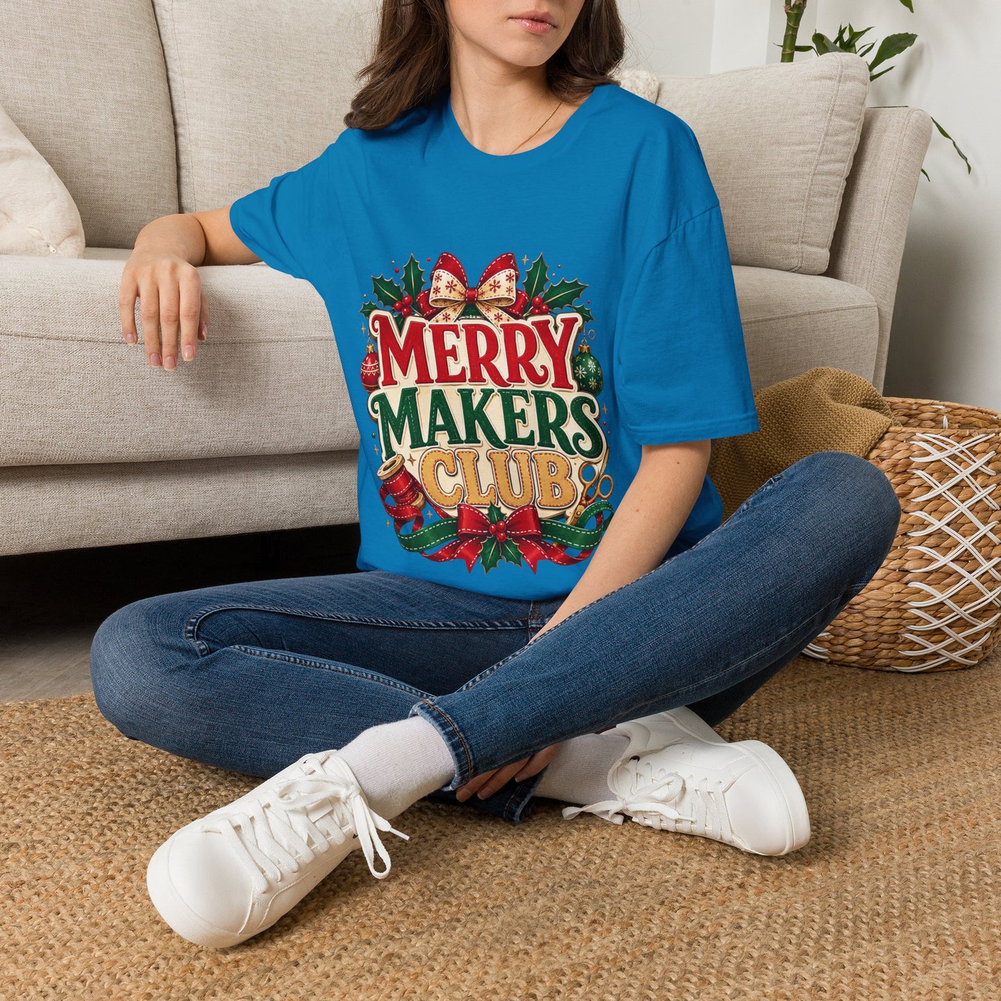 Merry Makers Club T-Shirt — Festive Christmas Holiday Tee with Holly & Bow