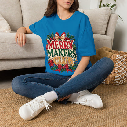 Merry Makers Club T-Shirt — Festive Christmas Holiday Tee with Holly & Bow