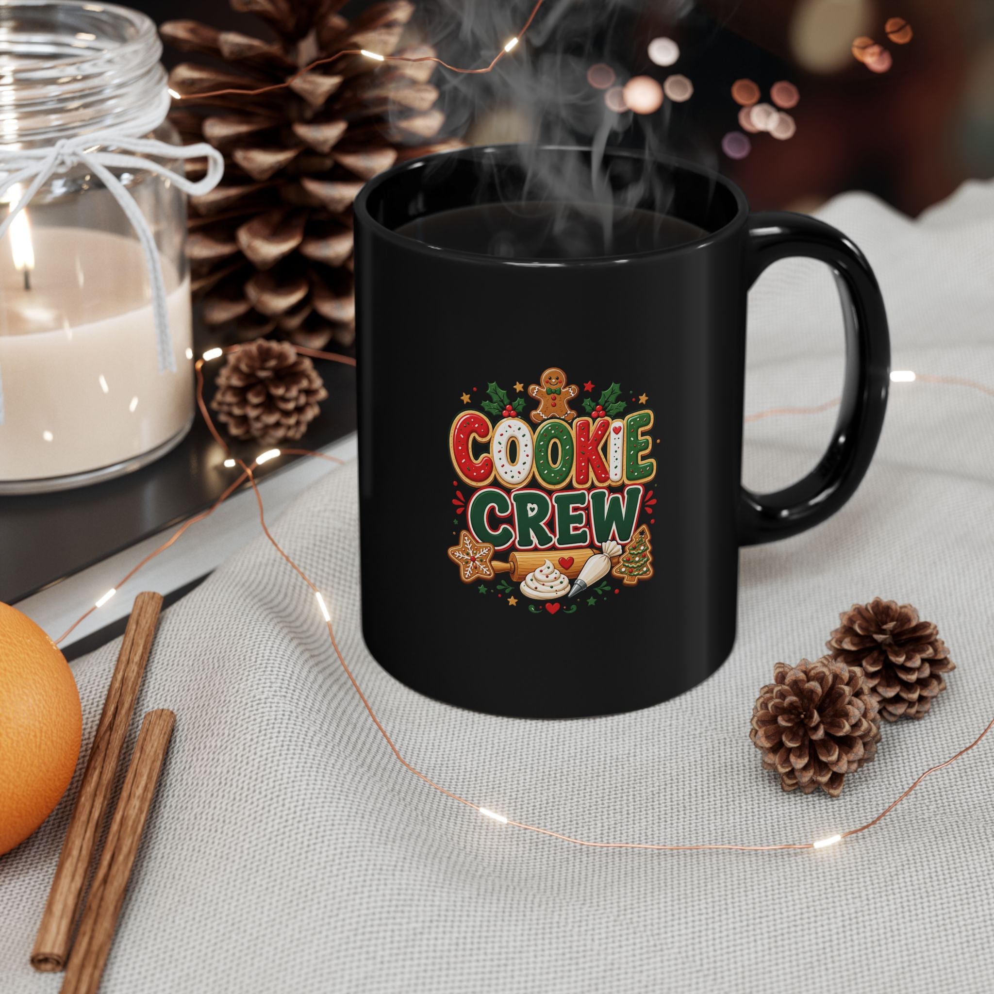 Cookie Crew Mug — Festive Holiday Black Coffee Cup