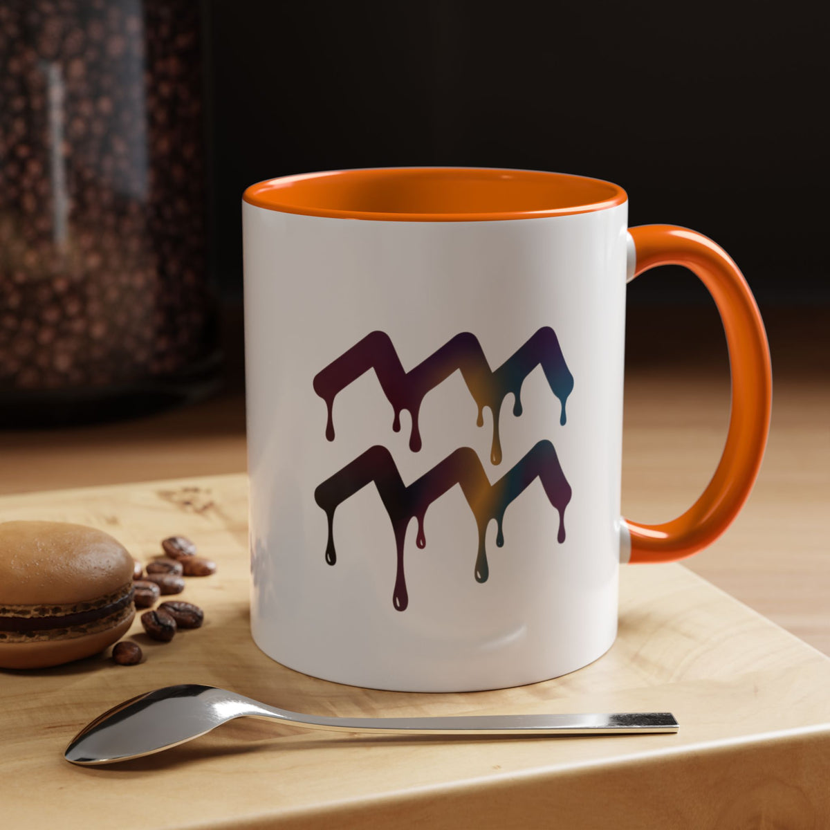 Aquarius Zodiac Dripping Rainbow Chevron Accent Coffee Mug —  Color-Accent Ceramic Mug