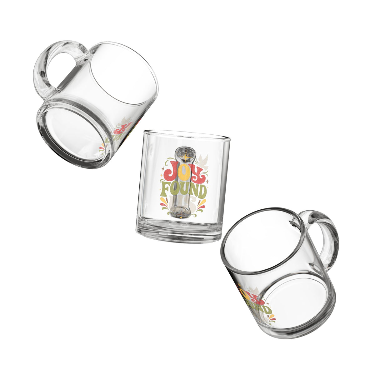 Christmas Glass Mug  — "Joy Found" Retro Holiday Glass Coffee Mug