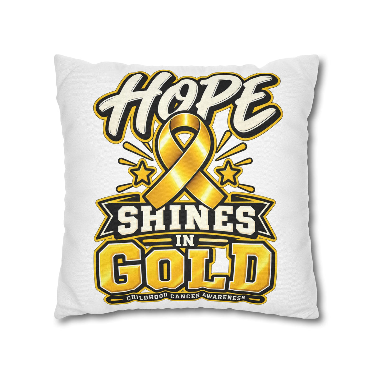 Hope Shines in Gold Pillowcase — Childhood Cancer Awareness Ribbon Decorative Pillow