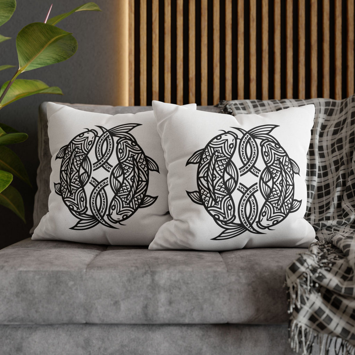 Pisces Celtic Koi Fish Decorative Pillowcase — Tribal Circle Fish Throw Pillow