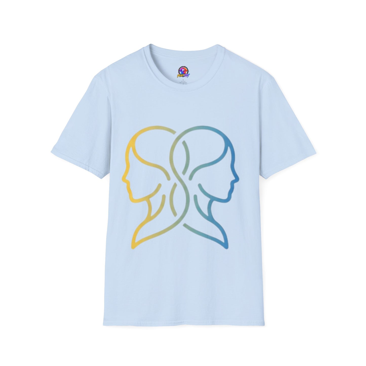 Twin Profile Line Art T‑Shirt — Gradient Sisterhood Outline Tee
