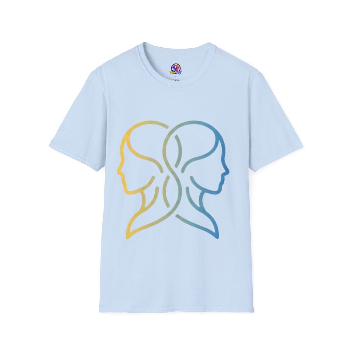 Twin Profile Line Art T‑Shirt — Gradient Sisterhood Outline Tee