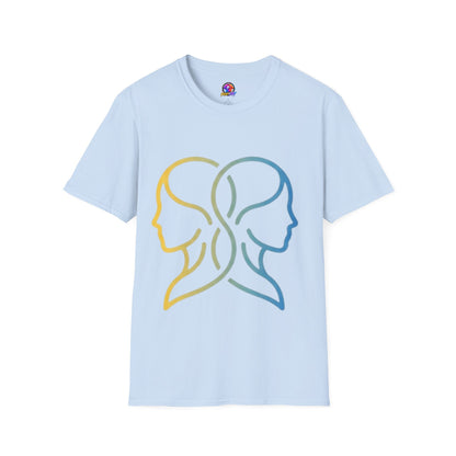Twin Profile Line Art T‑Shirt — Gradient Sisterhood Outline Tee