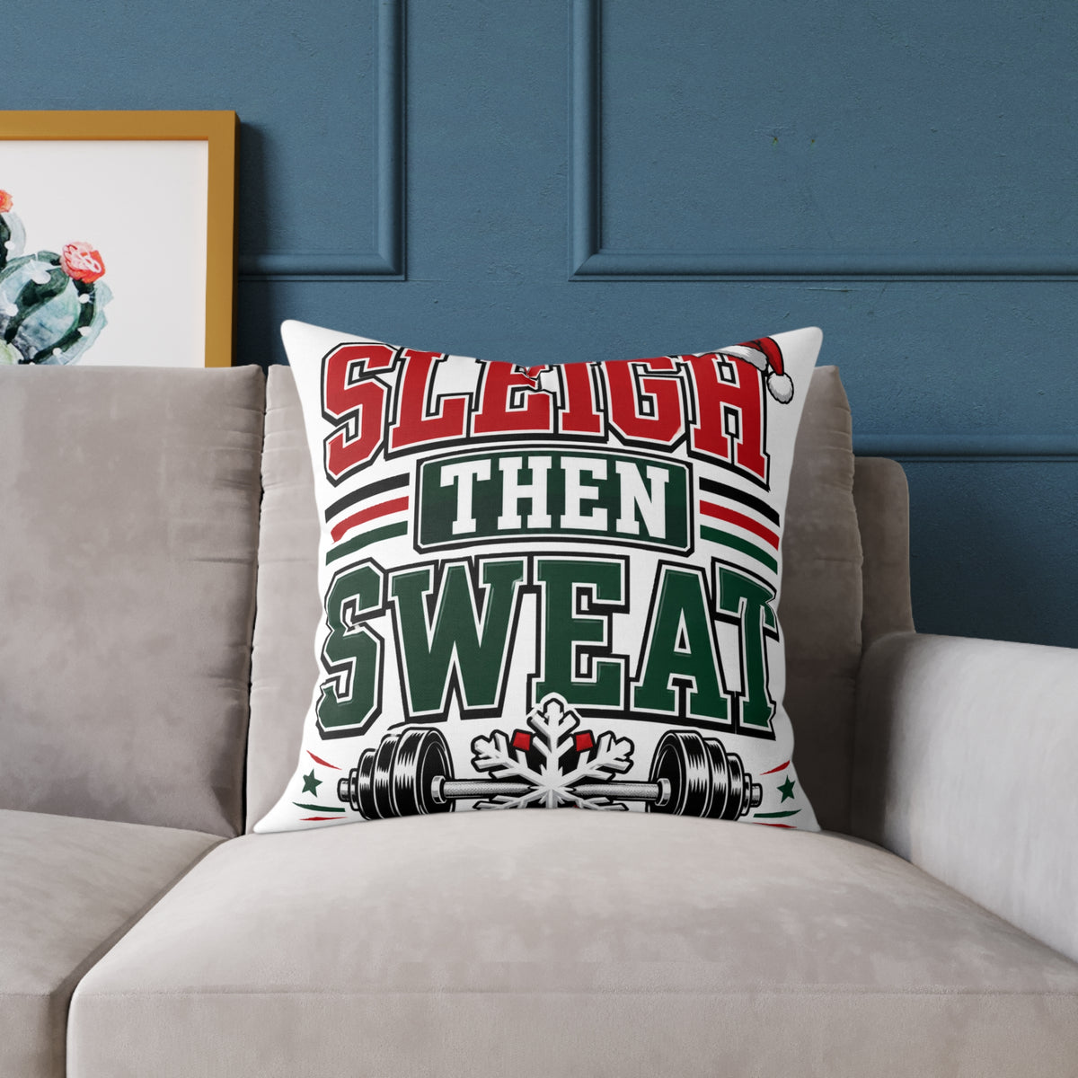 Modern Day Christmas  Sleigh Then Sweat Christmas Gym Pillow