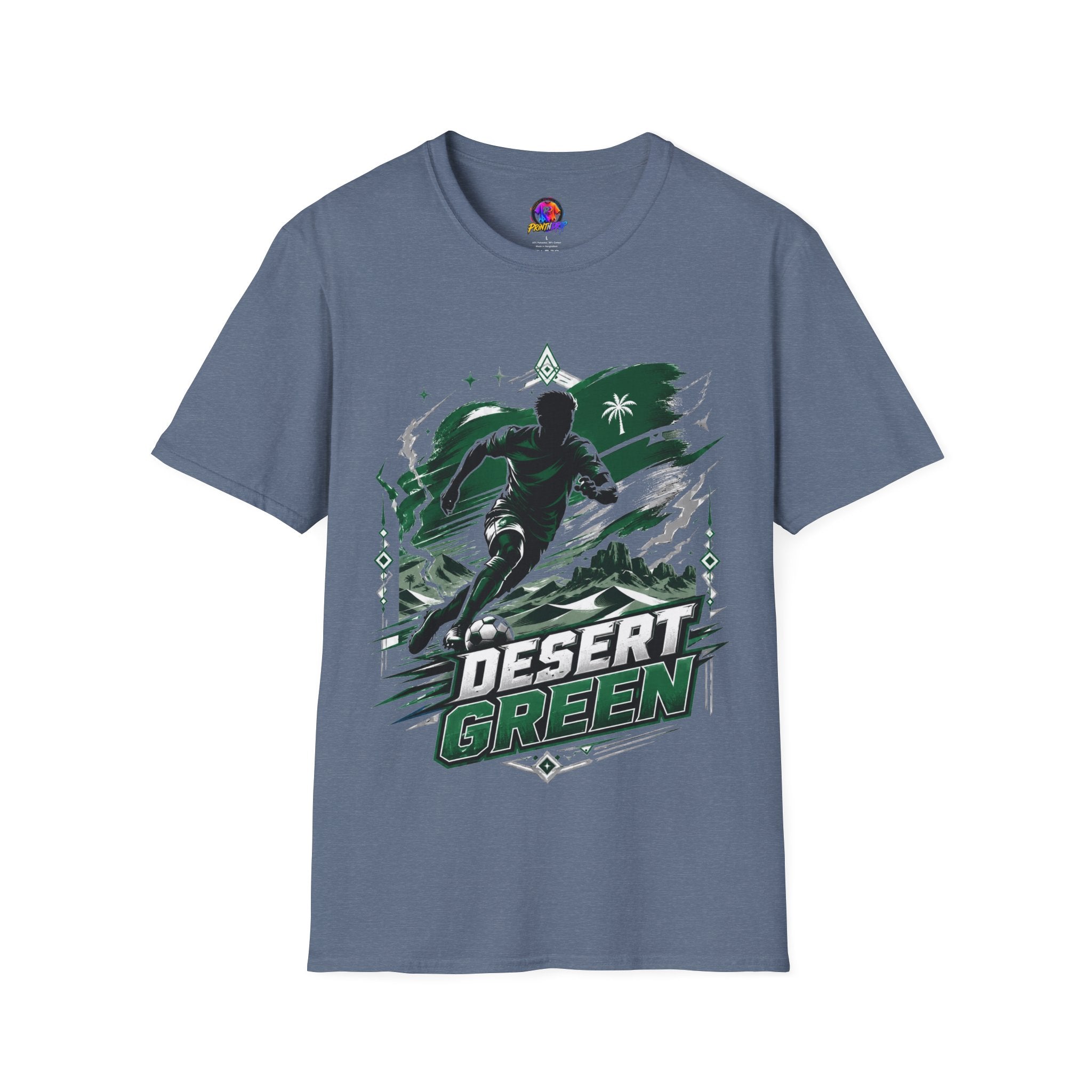 Saudi Arabia Desert Green Soccer T-Shirt — Silhouette Player Graphic