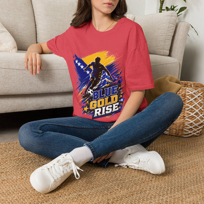 Bosnia Football T‑Shirt - "Blue Gold Rise" Soccer Graphic Tee