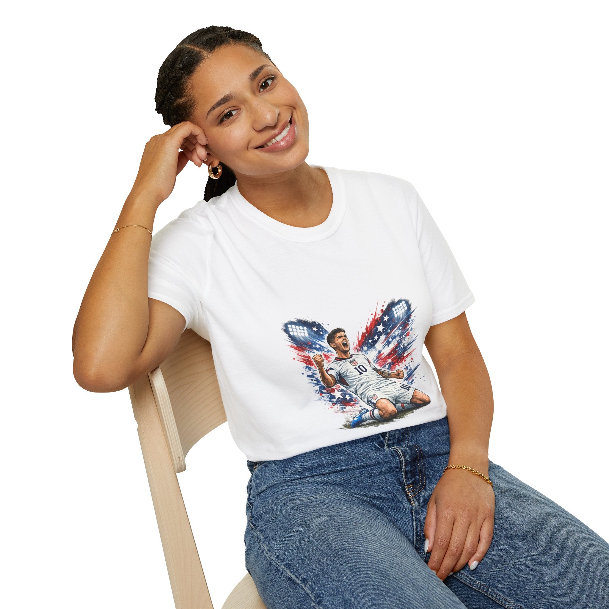 USA Soccer Player Flag T-Shirt — Patriotic Football Fan Tee