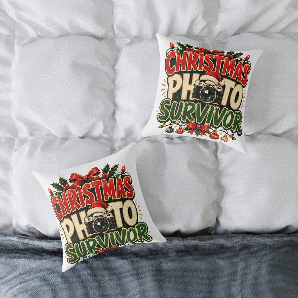 Christmas Photo Survivor Pillow — Holiday Camera Photographer Gift