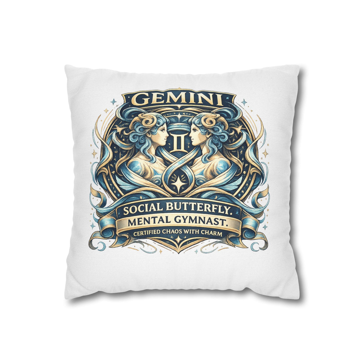 Gemini Zodiac Pillowcase — "Social Butterfly, Mental Gymnast" Decorative Throw Pillow