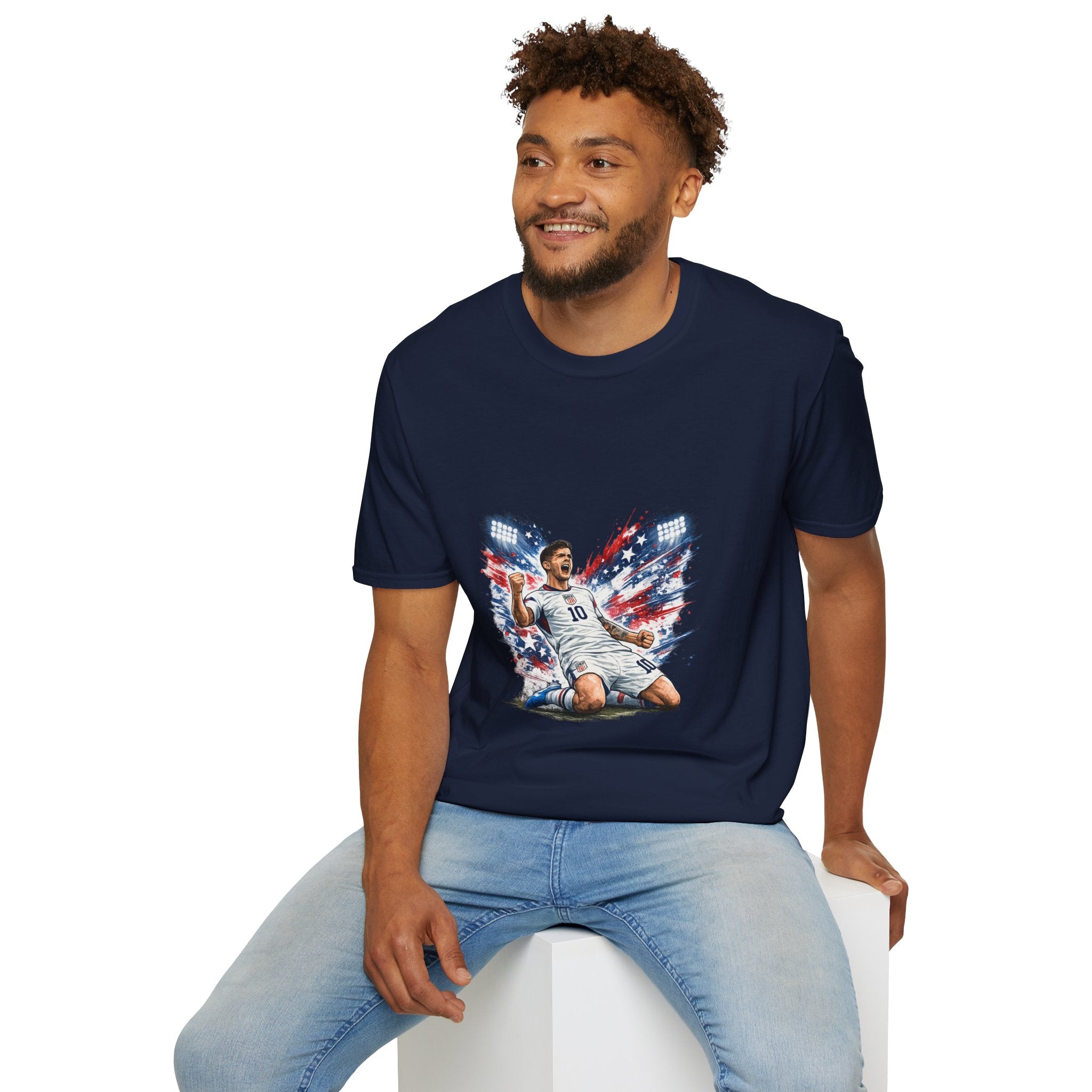 USA Soccer Player Flag T-Shirt — Patriotic Football Fan Tee