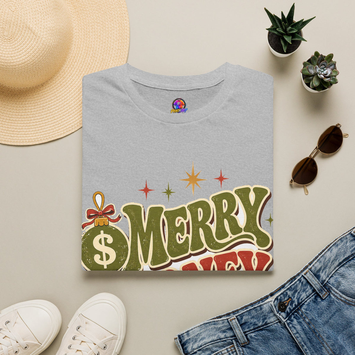 Merry Money Mood T‑Shirt — Retro Holiday Graphic Tee