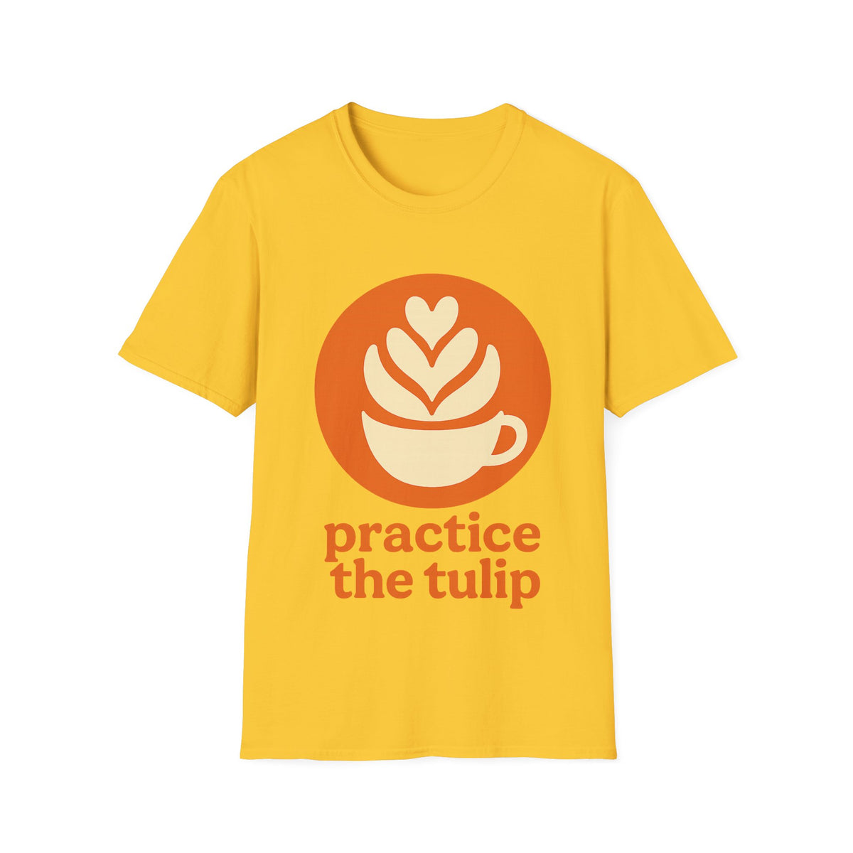 "Practice The Tulip" Latte Art Coffee Graphic Tee - Aesthetic Orange Barista White T-Shirt - Trending Now - September 2026