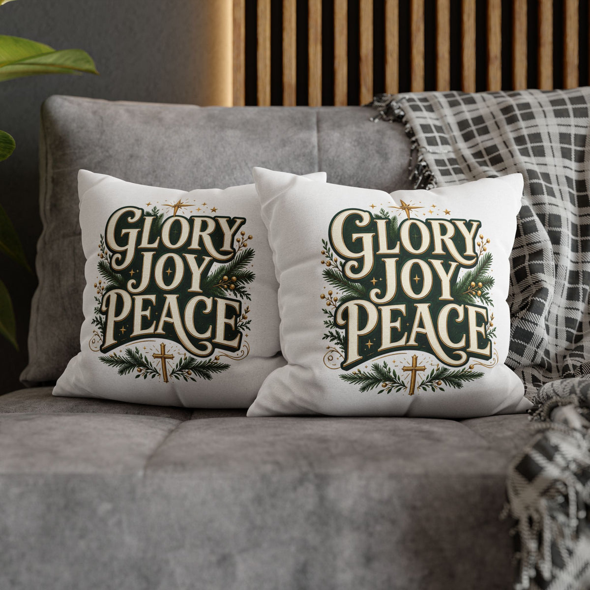 Christmas Pillowcase — "Glory Joy Peace" Decorative Holiday Throw Pillow Cover