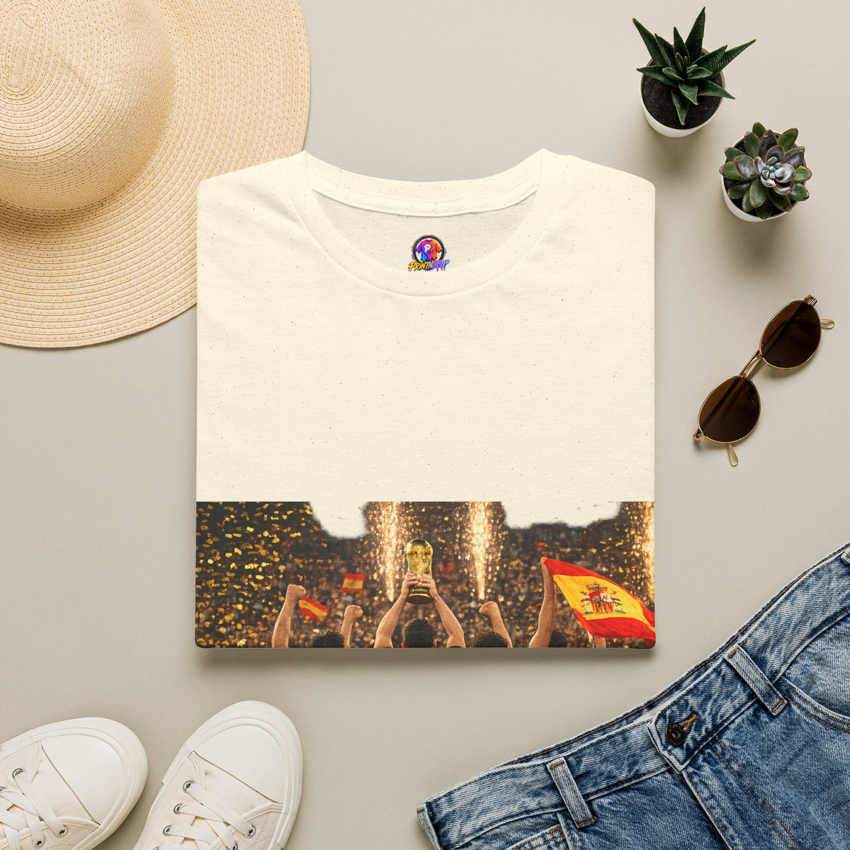 Spain World Cup Champions T‑Shirt — Soccer Trophy Celebration Tee