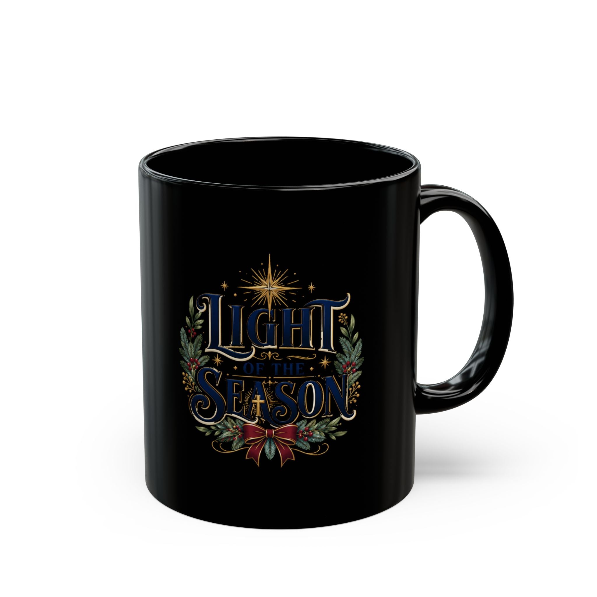 Christmas Light the Season Black Coffee Mug — Holiday Decorative Christmas Tea Cup
