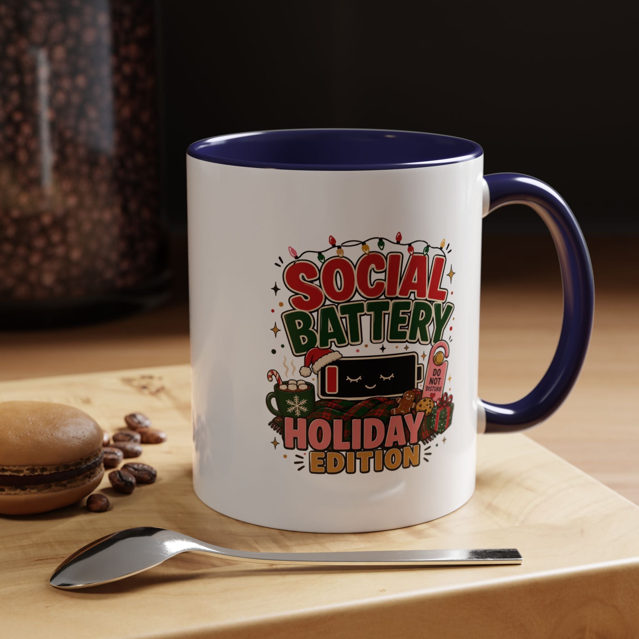Modern Day Christmas Holiday Coffee Mug - "Social Battery: Holiday Edition" Accent Mug