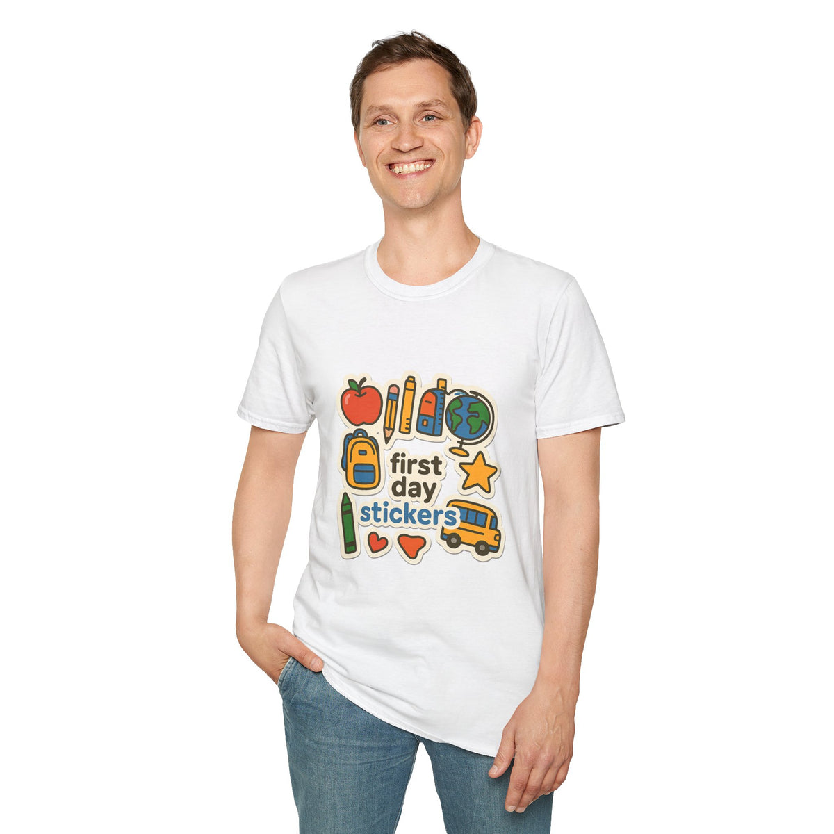 Teacher Sticker Icons T-Shirt — Cute Apple, Pencil & Globe School Tee - Trending Now - August 2026