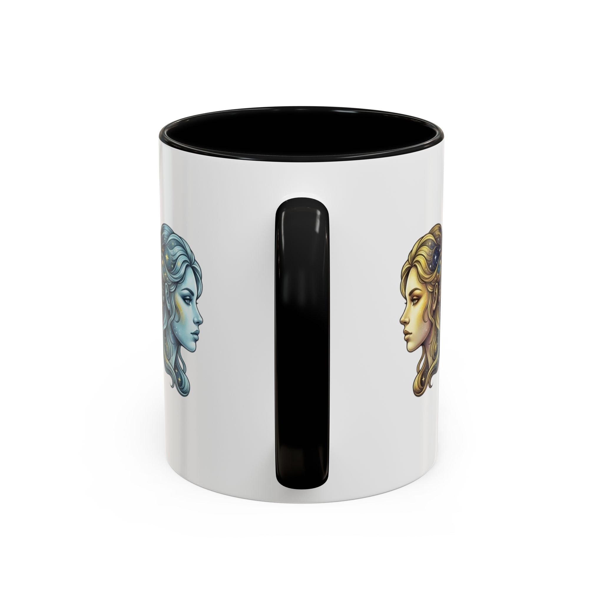 Gemini Zodiac Accent Coffee Mug — Dual Faces Astrology Design