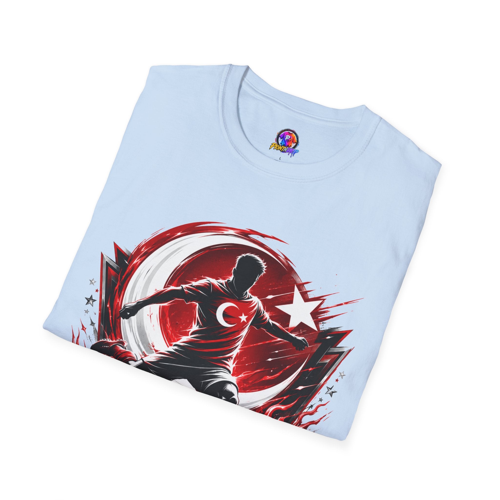 Turkey Crimson Flame Soccer T-Shirt — Turkish Crescent & Star Football Fan Tee