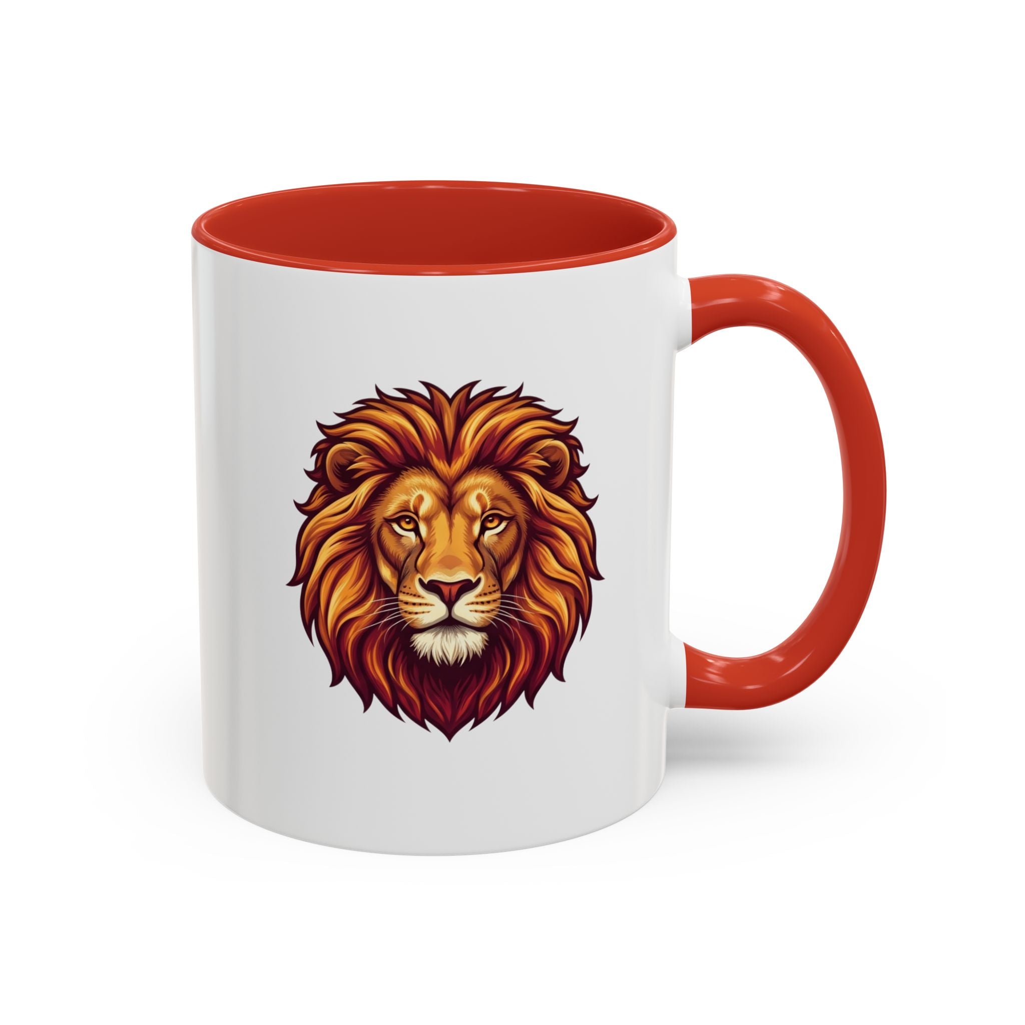 Lion Head Accent Coffee Mug — Bold Tribal Lion Face Design,