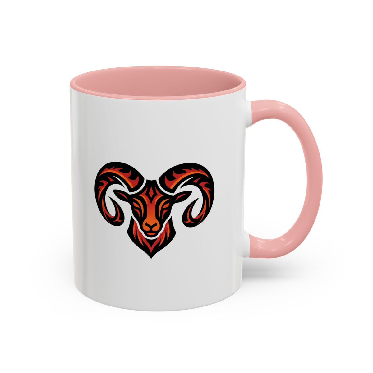 Aries Zodiac Ram Logo Accent Coffee Mug — Bold Tribal Ram Head Design