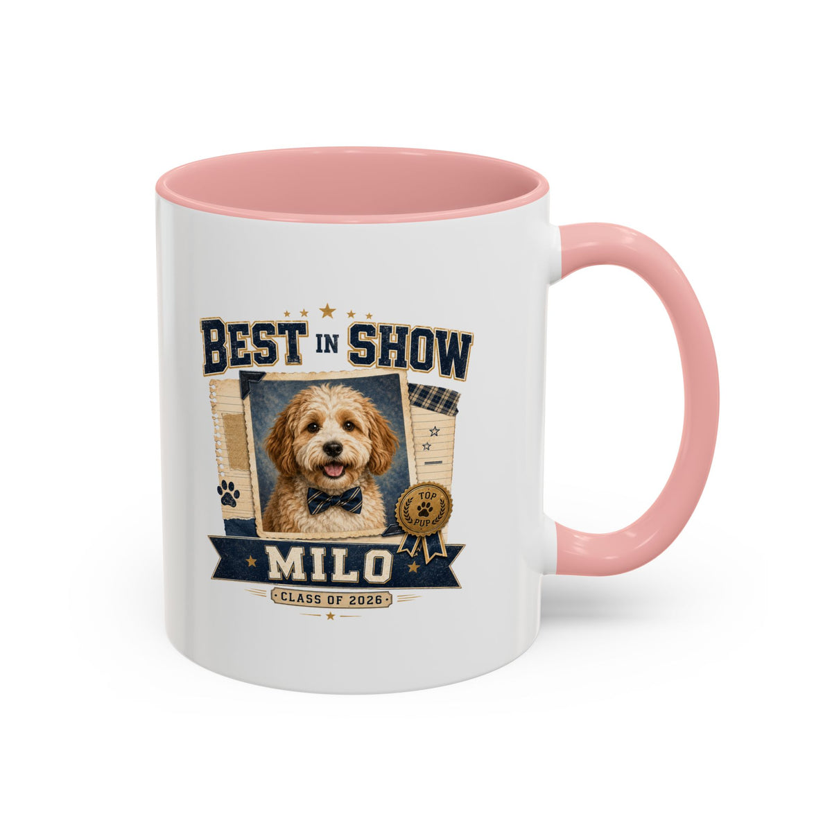 Milo Bailey Dog Dad Mom Best in Show Personalized Dog Mug — "Milo" Photo Accent Coffee Mug