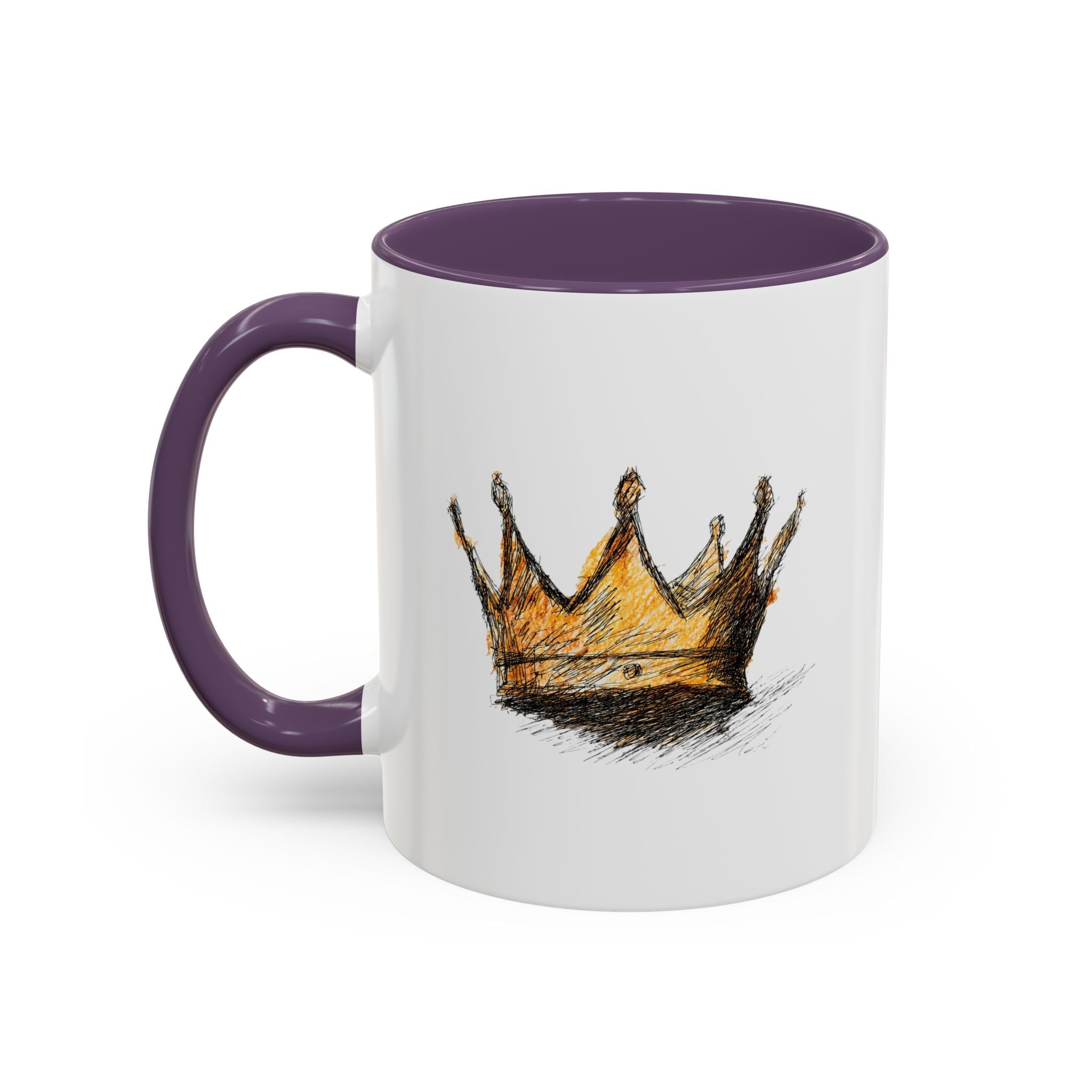 Royal Crown Accent Coffee Mug — Hand-Sketched Gold Crown Design