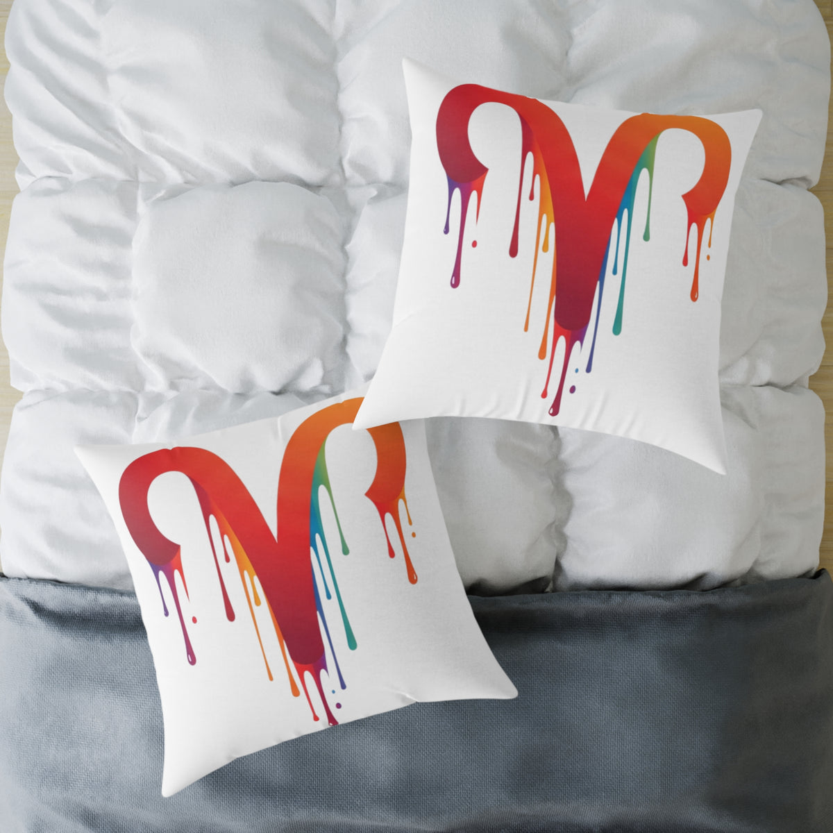 Aries Zodiac Dripping Rainbow Heart Pillow — Colorful Decorative Throw Pillow