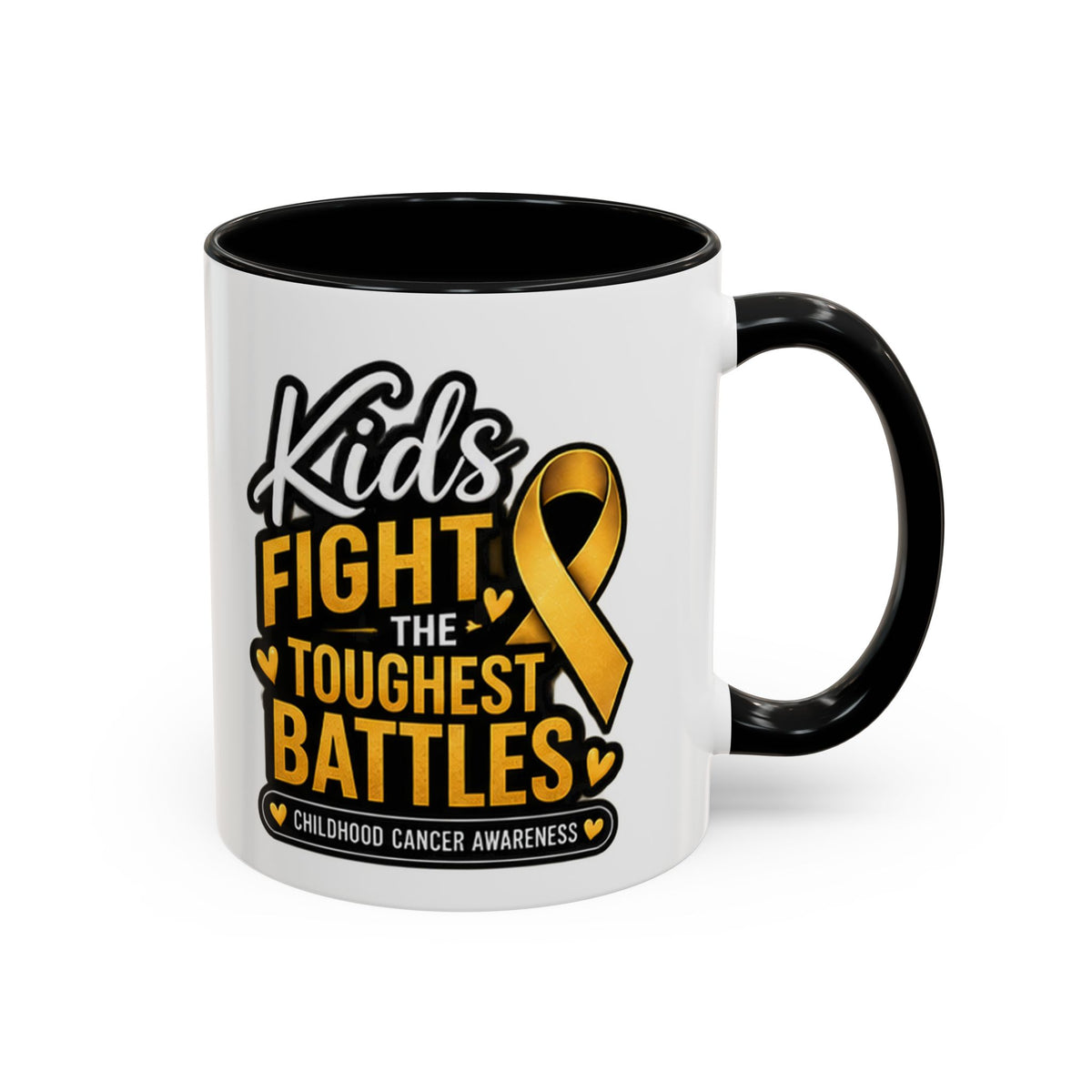 Childhood Cancer Awareness Accent Coffee Mug - "Kids Fight the Toughest Battles" (11/15oz)