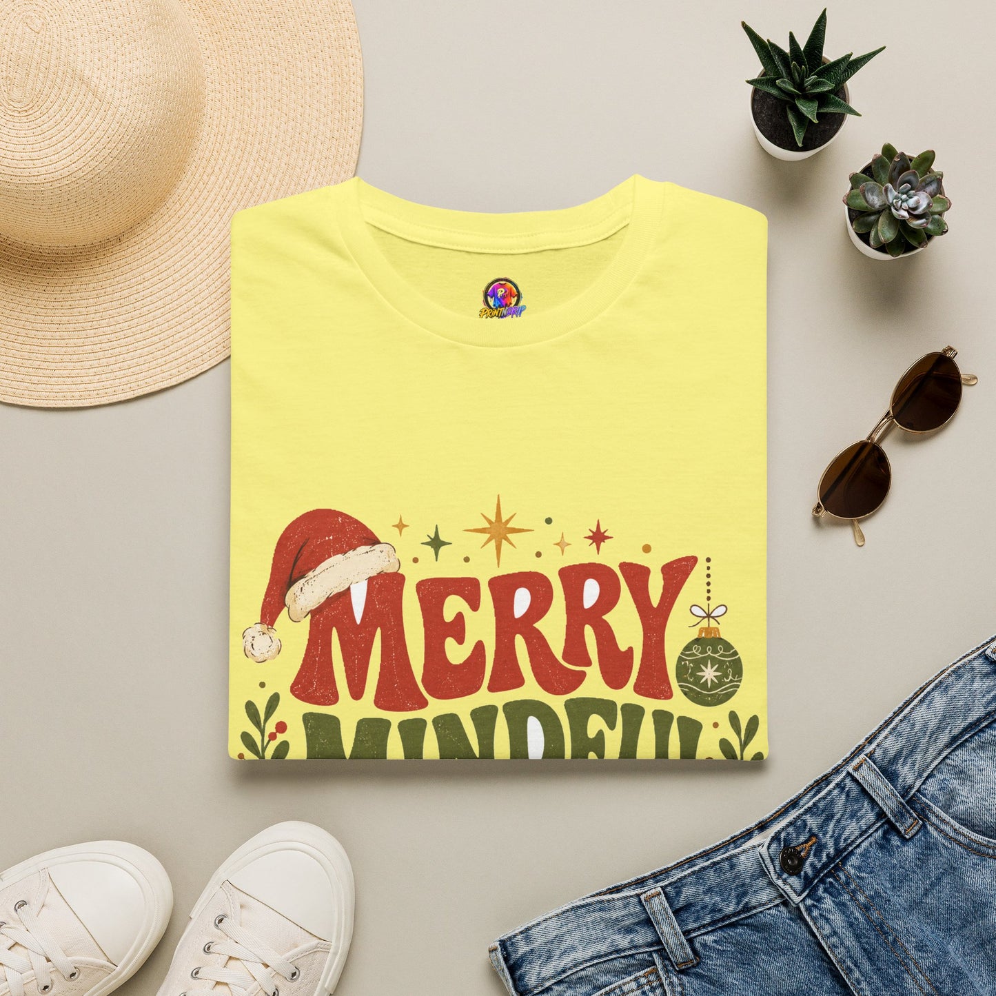 Merry Mindful Mood T-Shirt — Cozy Holiday Christmas Graphic Tee