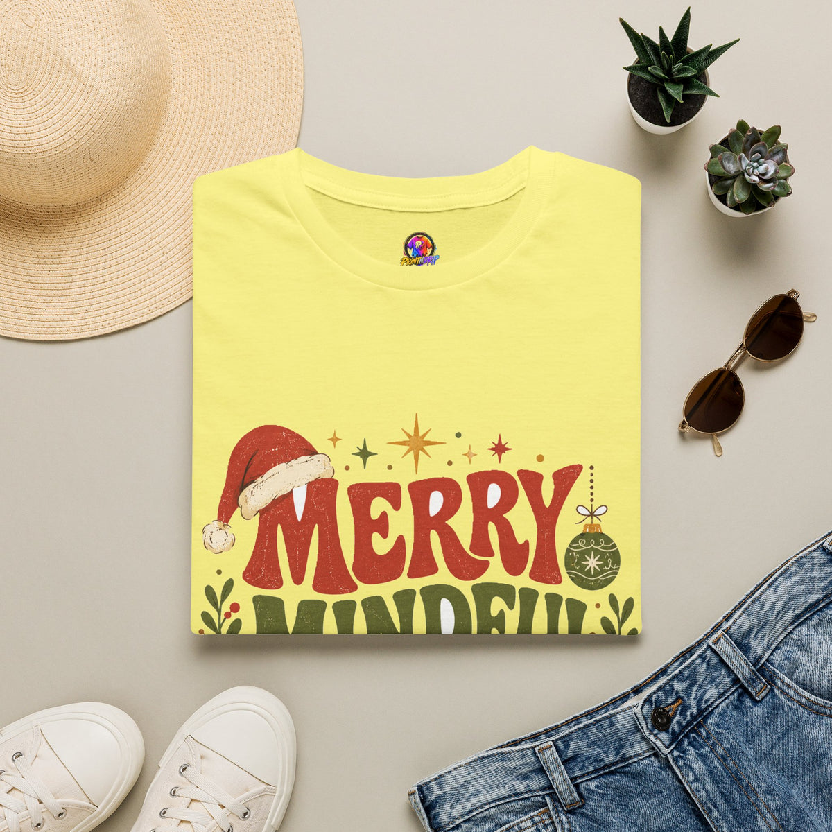 Merry Mindful Mood T-Shirt — Cozy Holiday Christmas Graphic Tee