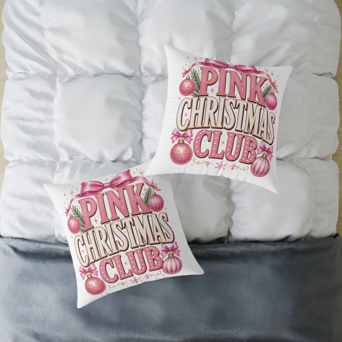 Pink Christmas Club Throw Pillow — Festive Pink Holiday Decorative Cushion