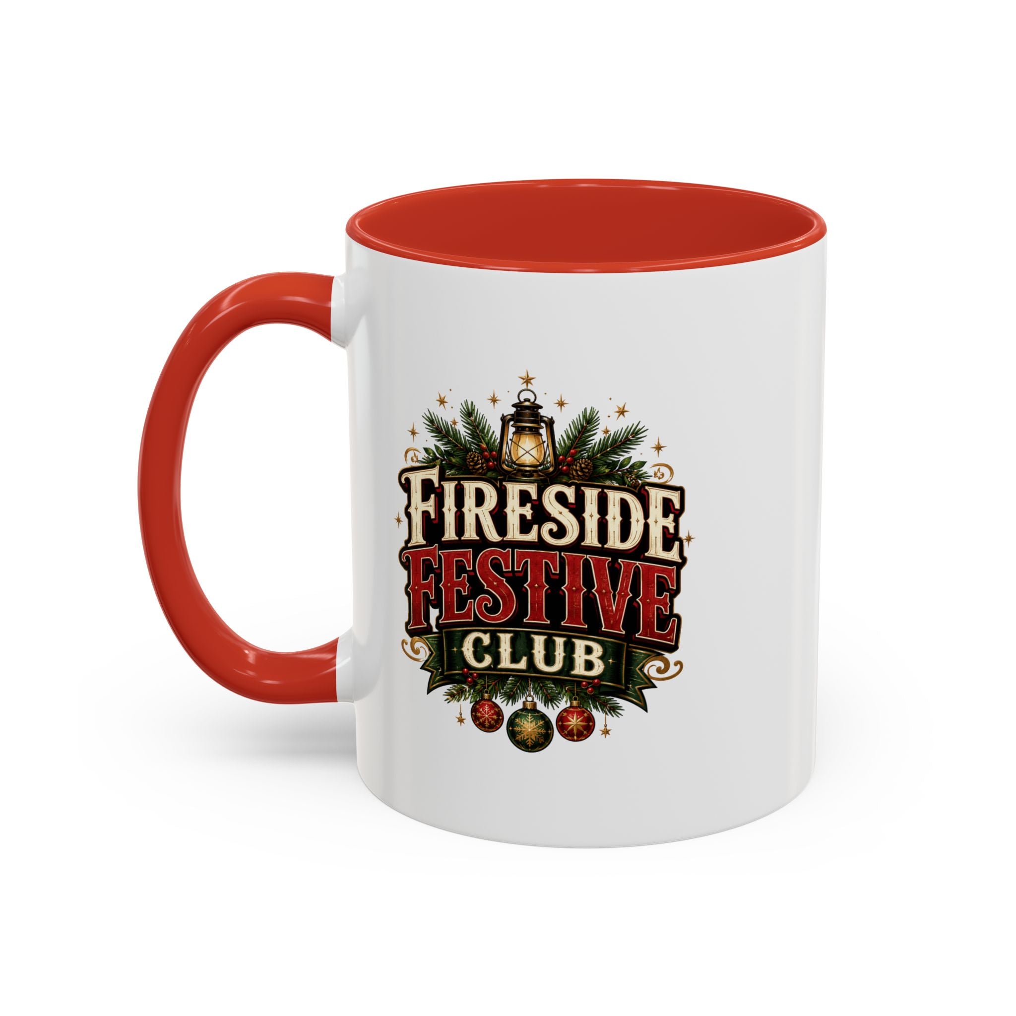 Fireside Festive Club Accent Coffee Mug — Holiday Christmas Hot Cocoa Gift