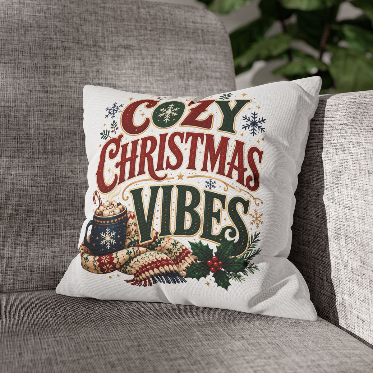Christmas Pillowcase - "Cozy Christmas Vibes" Holiday Decorative Throw Pillowcase