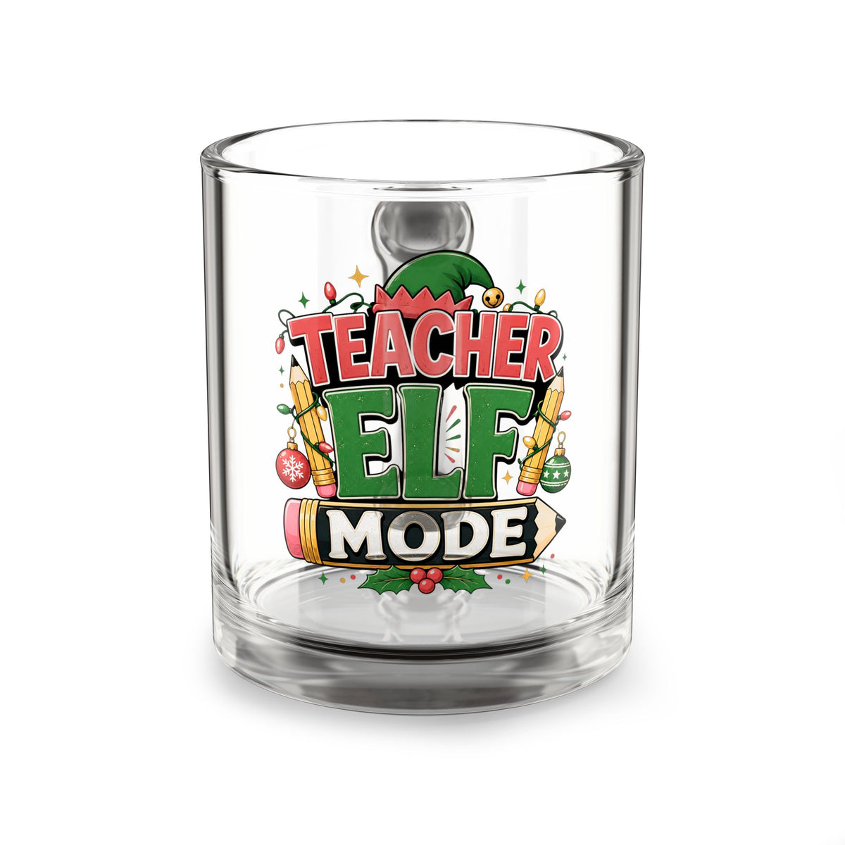 Christmas Glass Mug 10 oz Teacher Elf Mode Glass Mug — 10oz Christmas Teacher Coffee Cup