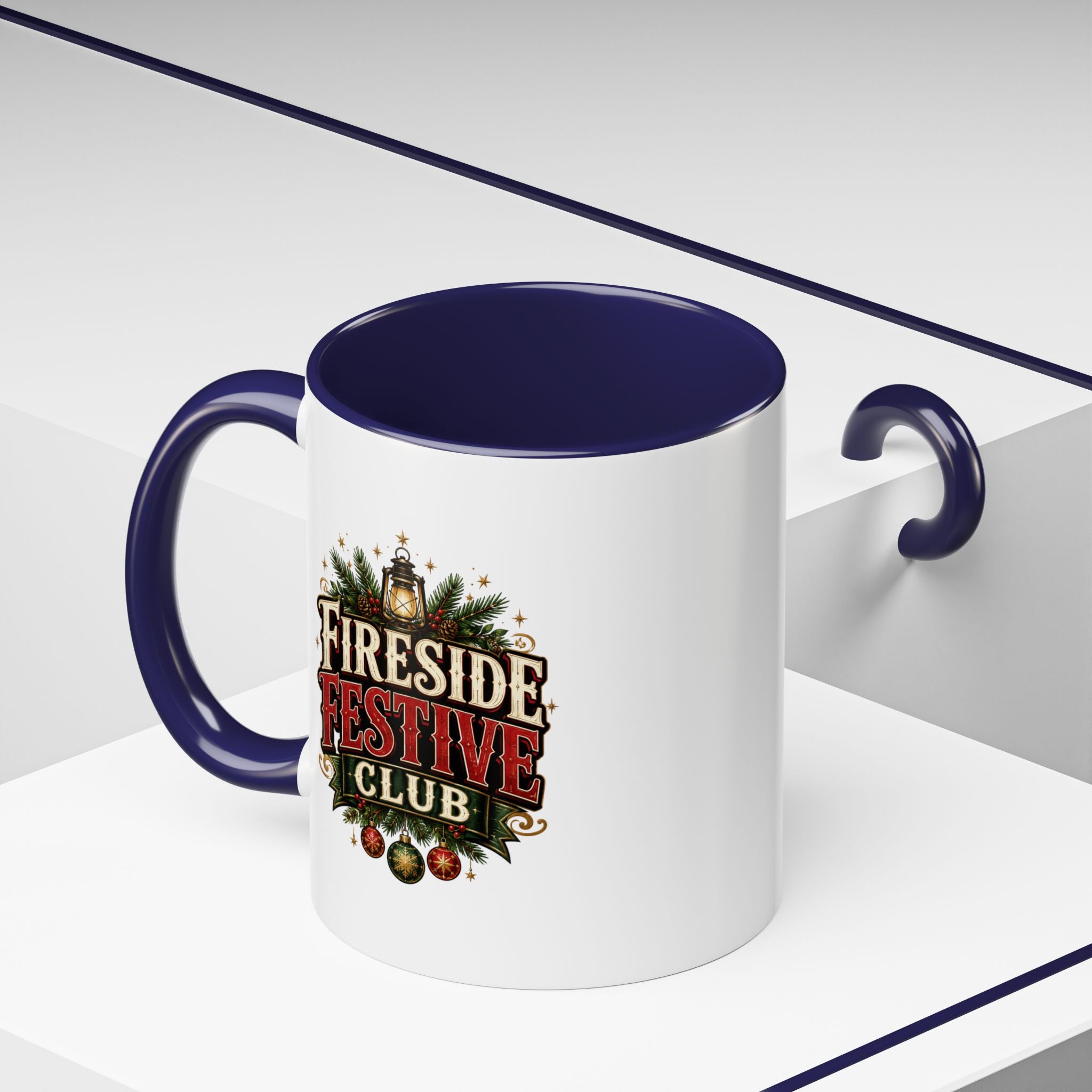 Fireside Festive Club Accent Coffee Mug — Holiday Christmas Hot Cocoa Gift